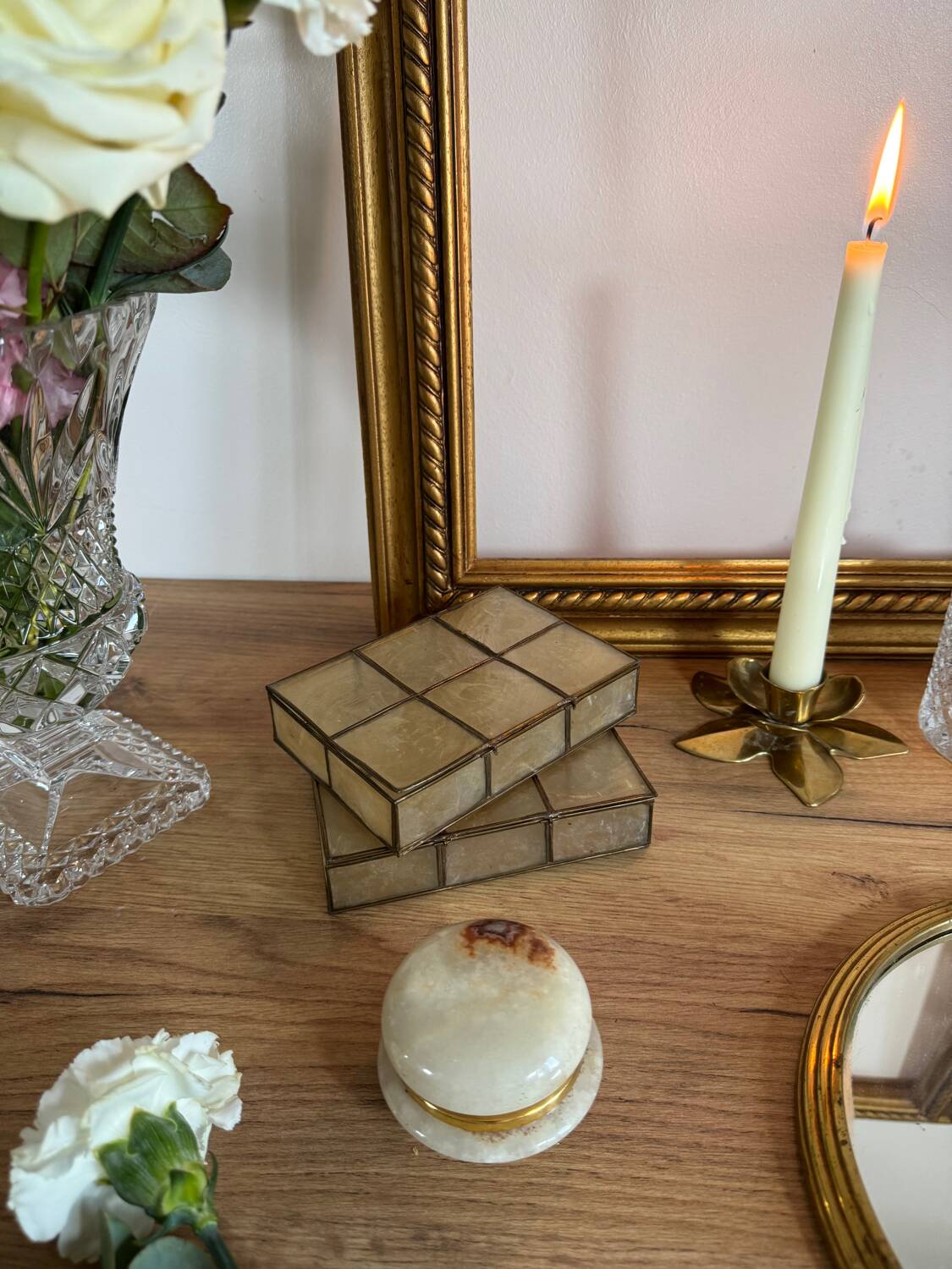 Lot deux boîtes nacre laiton