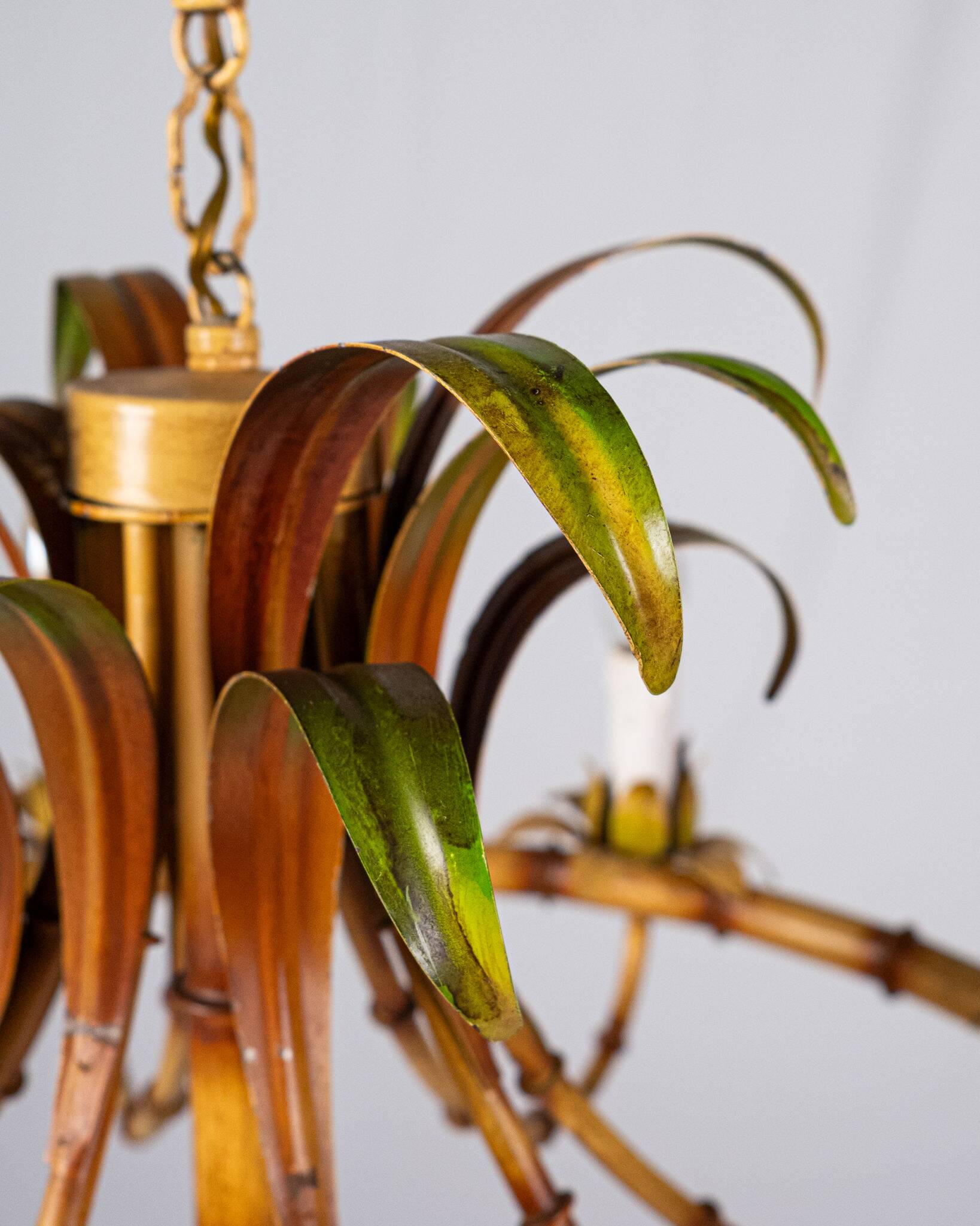 Italian metal chandelier in bamboo imitation, 1960s