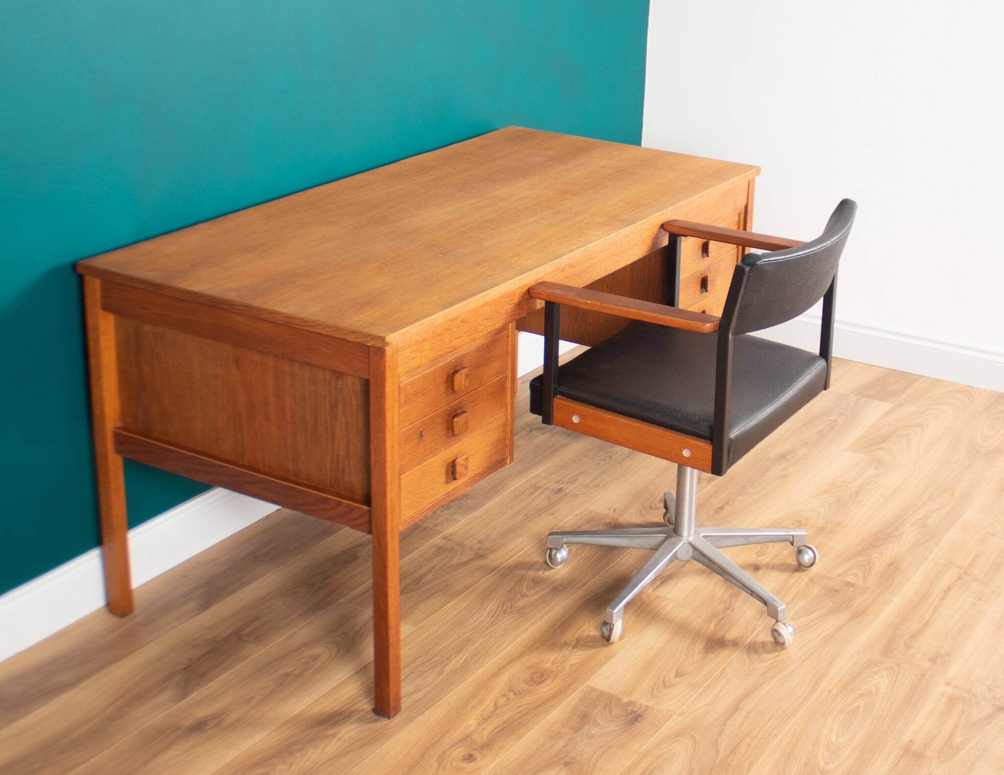 Retro Oak 1960s Danish Mid Century Desk Two Sided Partners By Domino Møbler