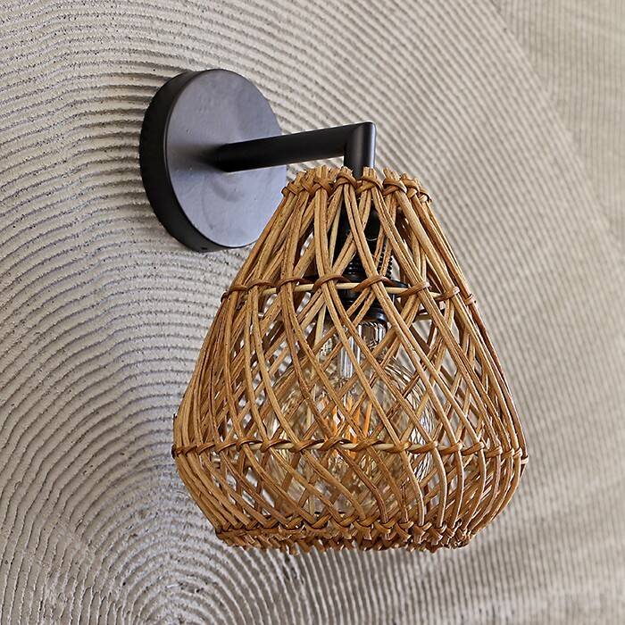 Rattan & Bamboo Classic Sconce Lamp, 15x17Cm