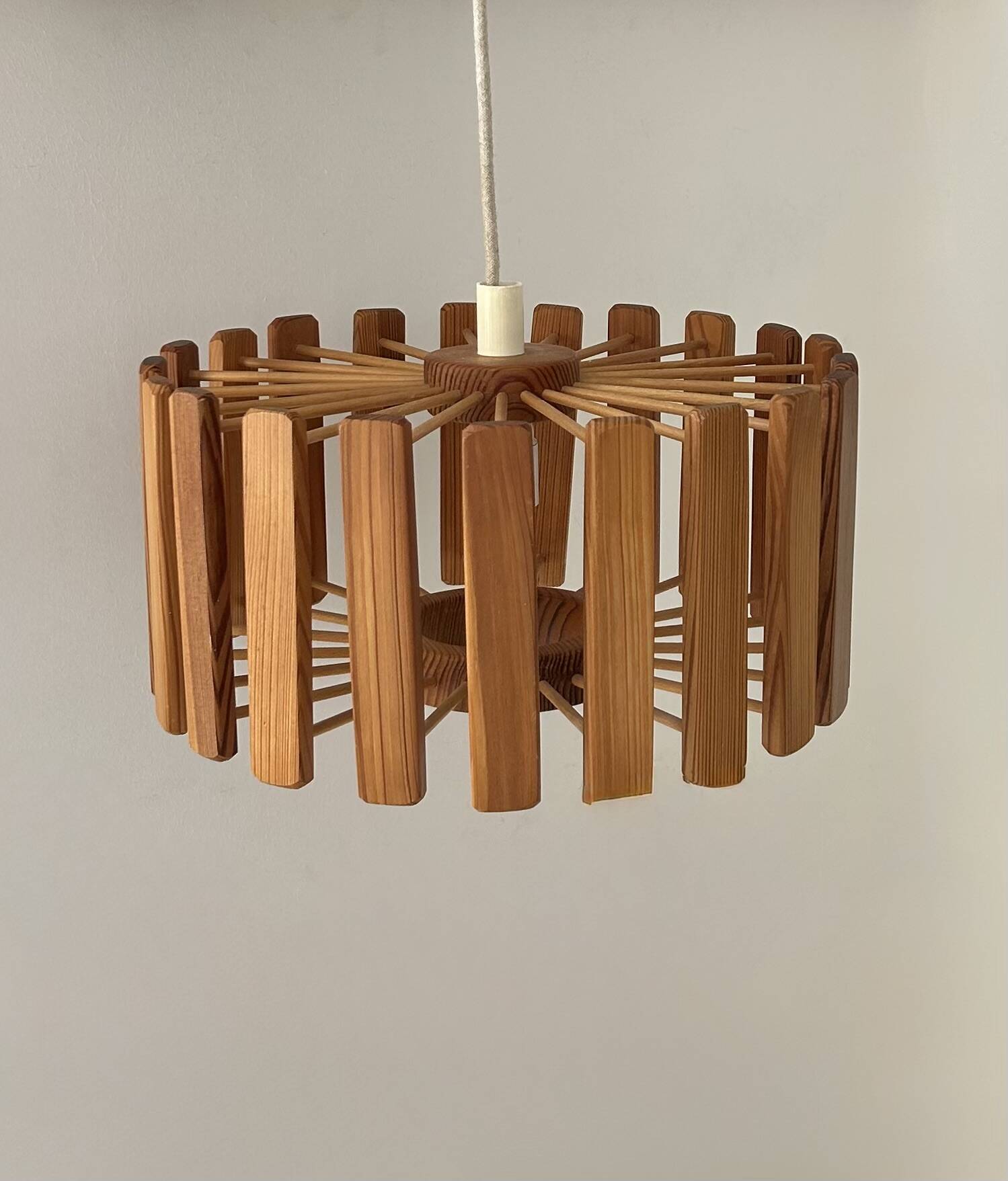 Vintage pine pendant light, Sweden 1970.