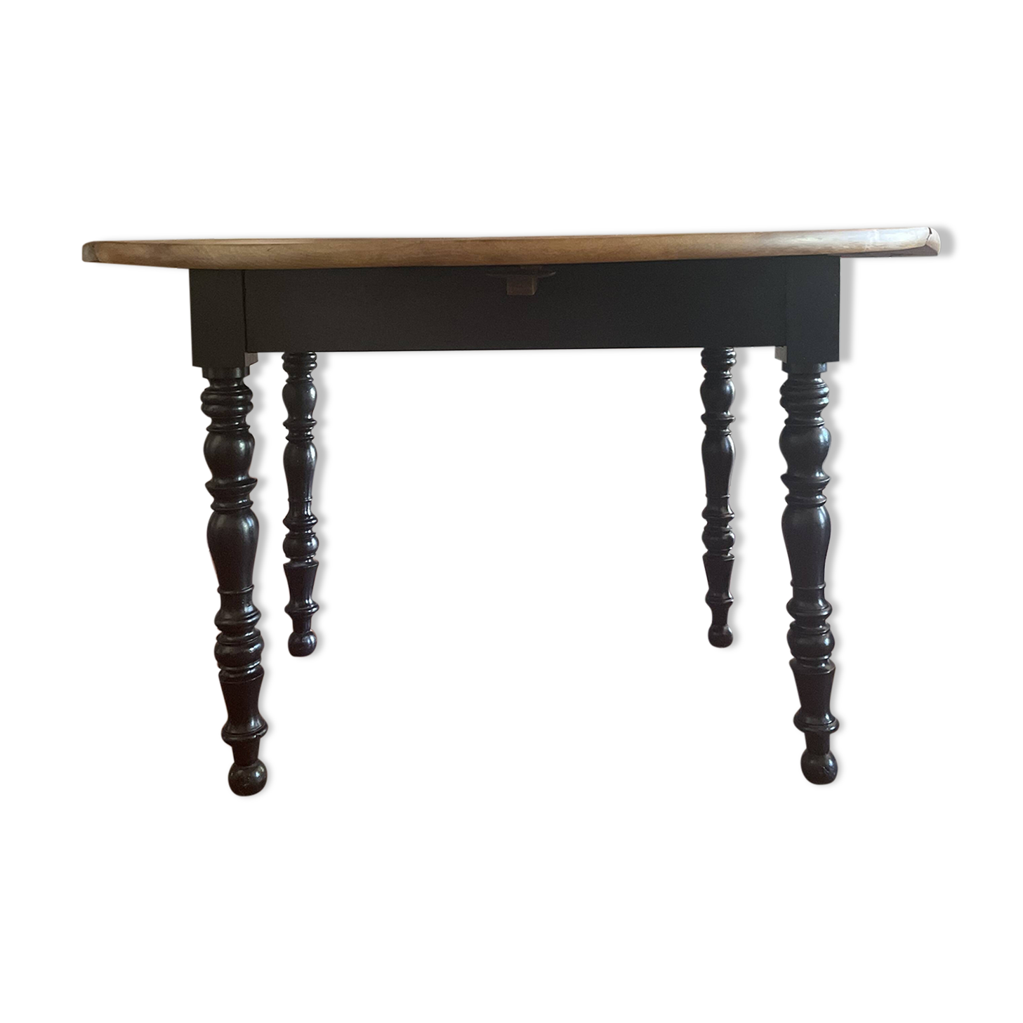 Round black solid oak flap table