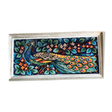 Vintage wall tapestry 1970 very colorful peacock