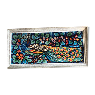 Vintage wall tapestry 1970 very colorful peacock