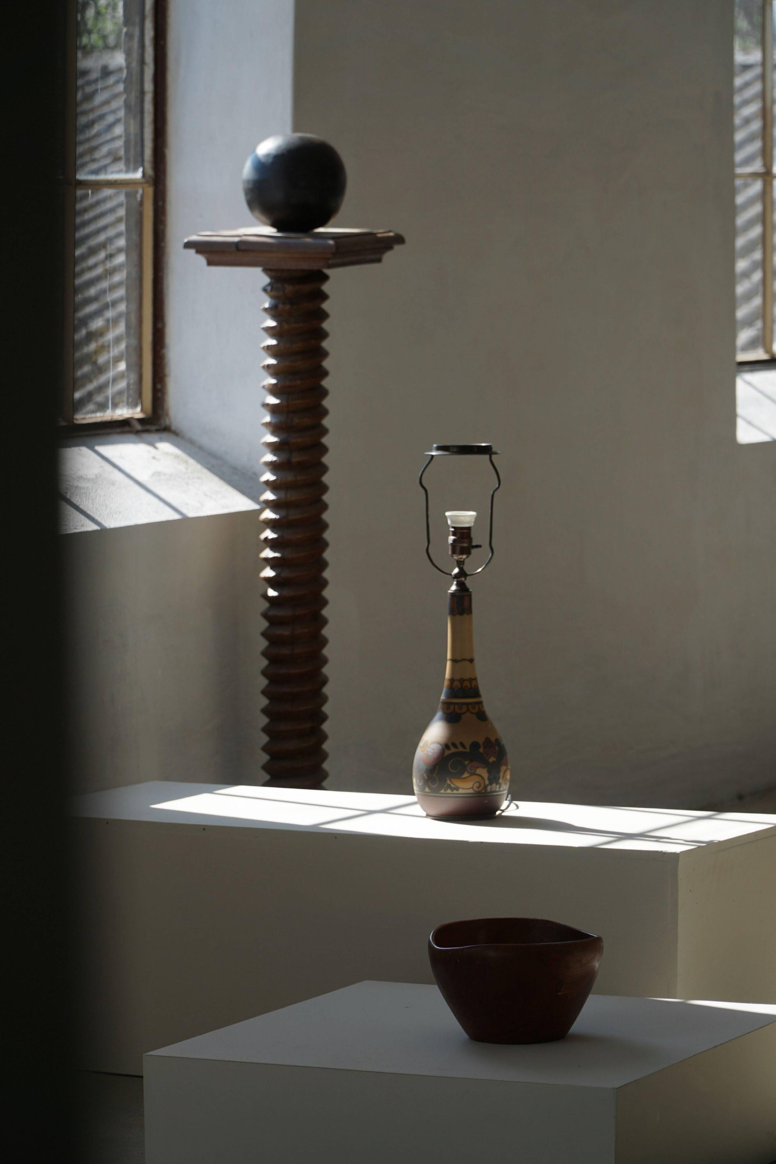 Art Nouveau table lamp in coloured terracotta by L. Hjorth, Bornholm, 1930s.