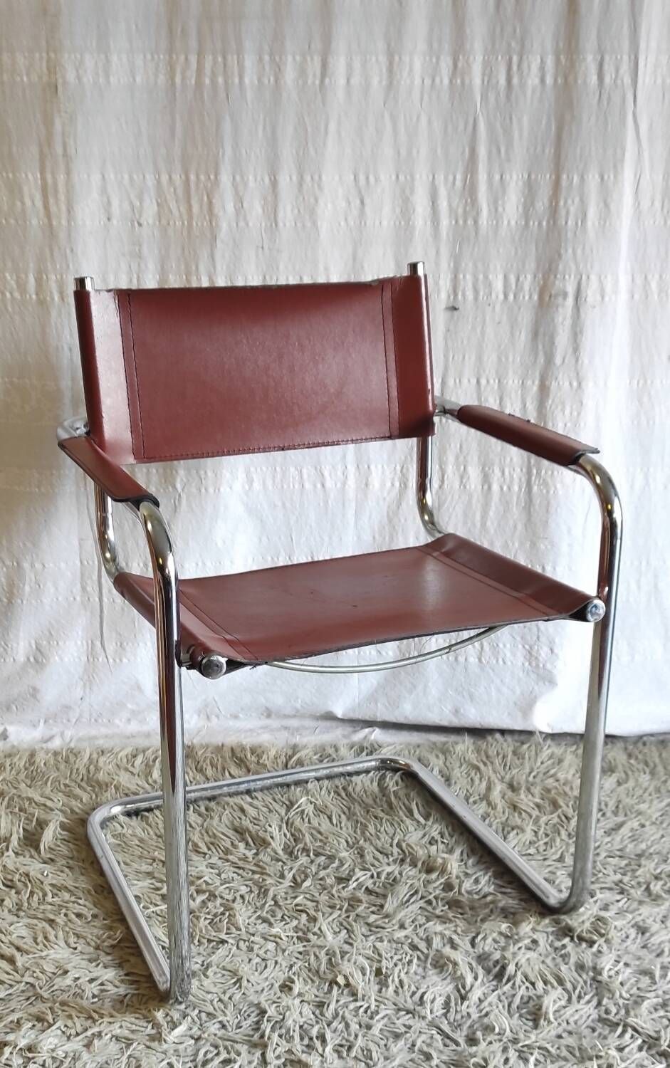 Bauhaus style chrome metal and faux leather chair - 70s/80s