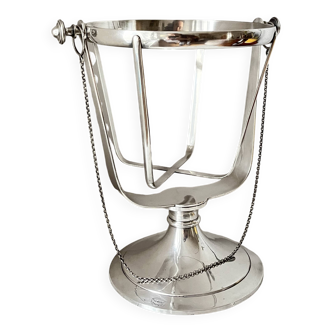 Porte-bouteille incliné en argent massif vintage – Nautique, Italie, années 1950