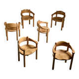 Set of 6 solid pine chairs by Rainer Daumiller, Denmark, circa 1970.