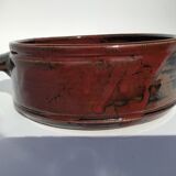 Artisanal sandstone dish signed Guibert red brown decorated