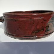 Artisanal sandstone dish signed Guibert red brown decorated