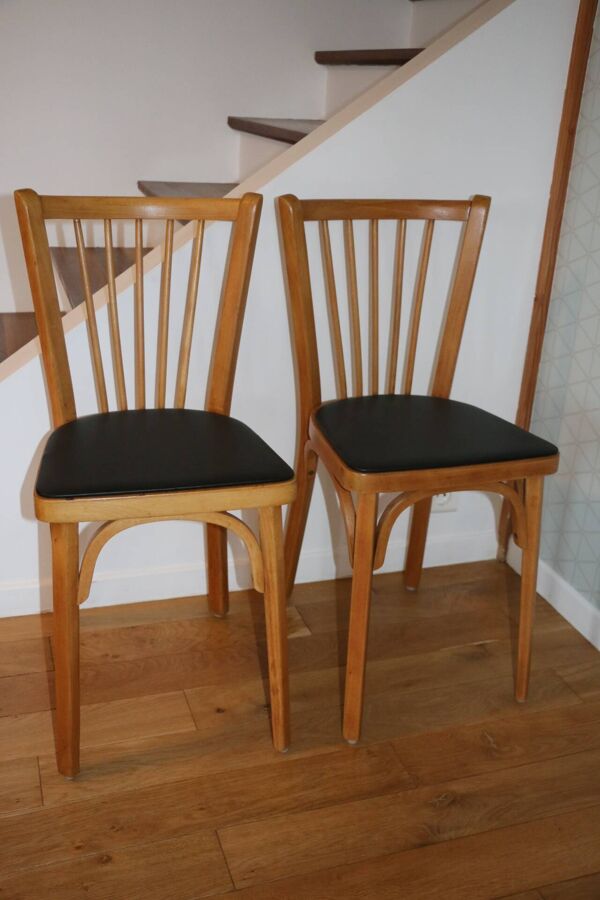 2 chaises baumann n°12 skaï noir hêtre clair