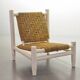 Charlotte Perriand Style Low Seat White Wicker Oak Lounge Chair and Stool