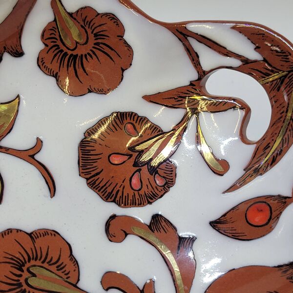 Coupe Vide Poche Corbeille Chantournée En Emaux Cloisonnés Longwy Fleurs Fe
