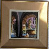 Painting frame painted on ceramic by g. tardieu city of biot fountain