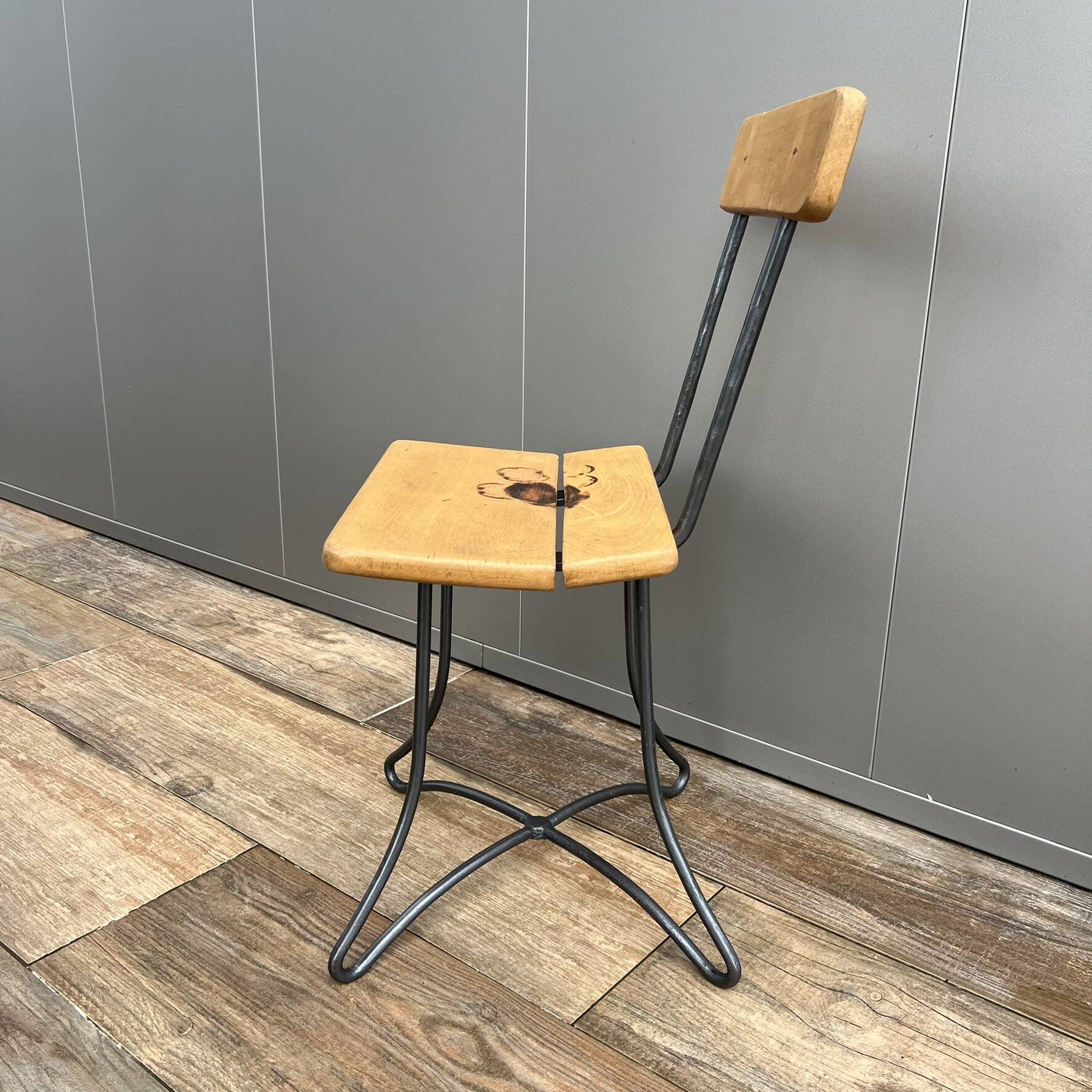 Small industrial chair, wood & metal