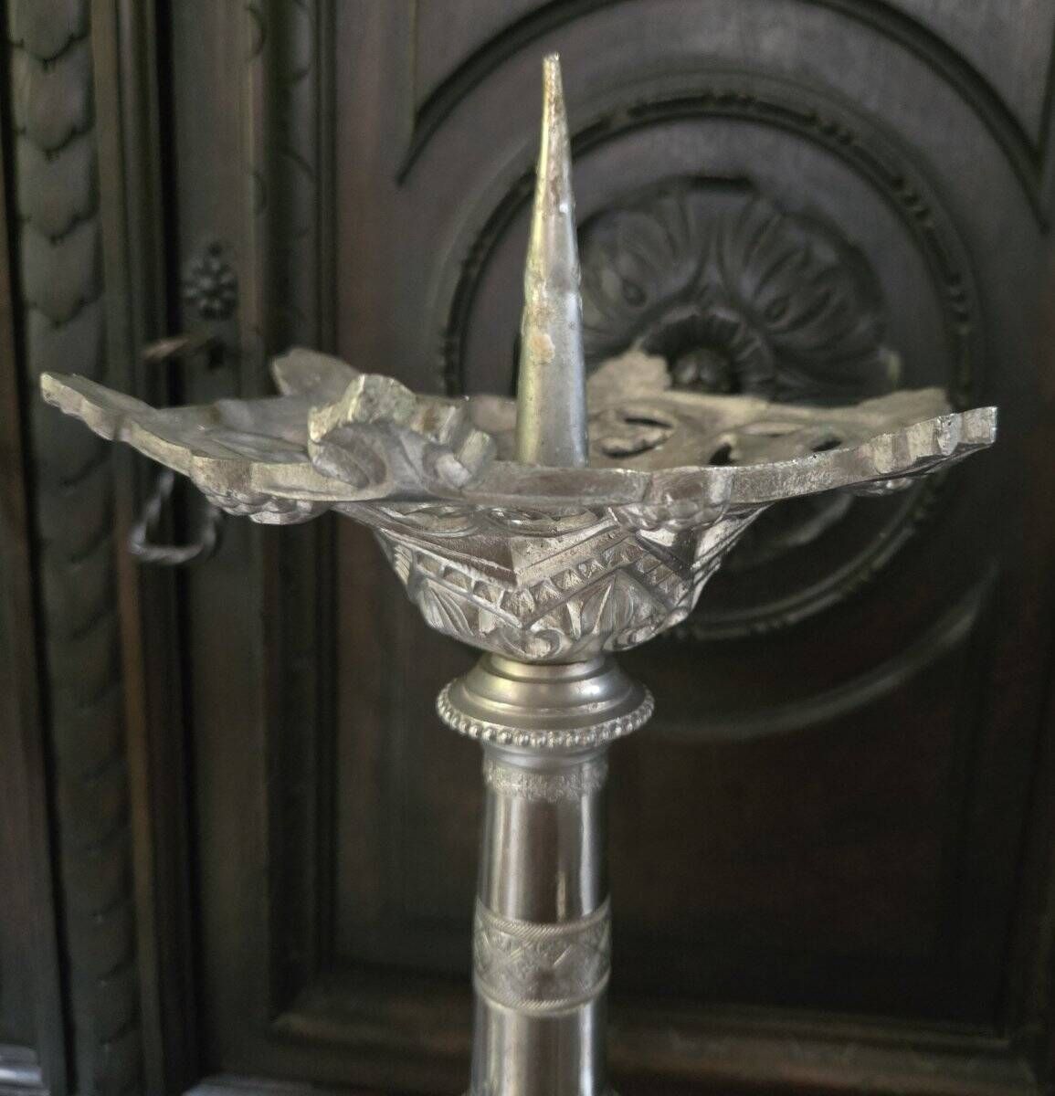 large pair of silvered bronze candlesticks from the 19th century