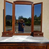 Ancien miroir triptyque en chêne