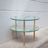 Vintage coffee table, round coffee table, glass table and mirror, 50s