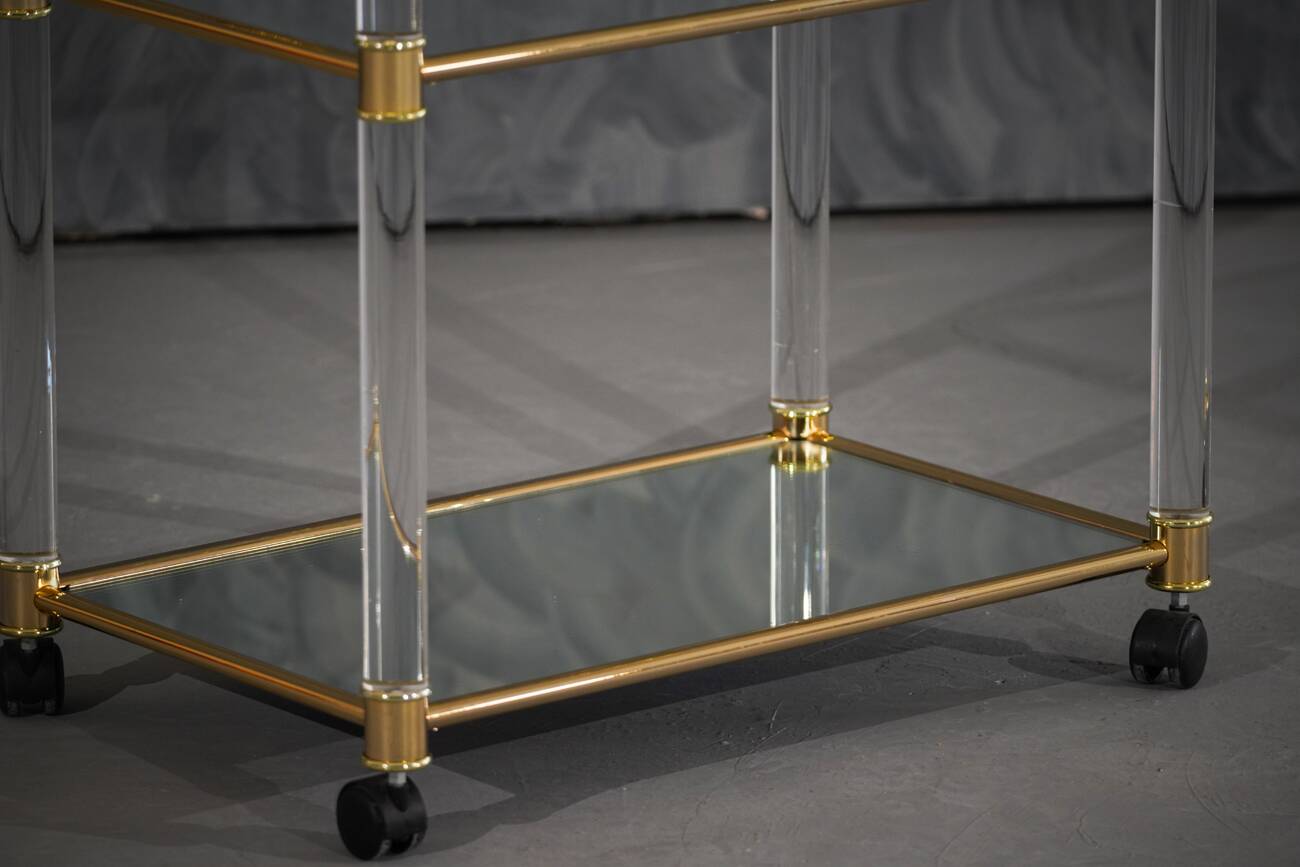 Vintage brass and lucite serving trolley, France 1960s
