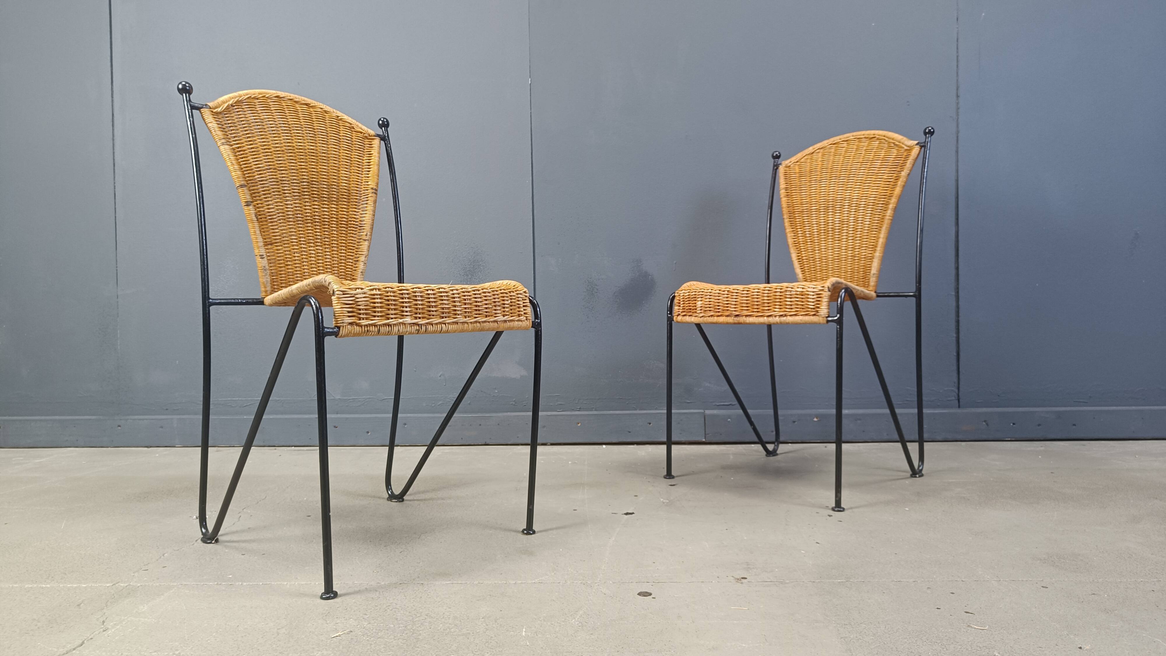 Chaises en osier par Frederick Weinberg, années 1960, lot de 6