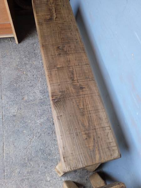 Pair of 2 patinated solid wood benches / stools