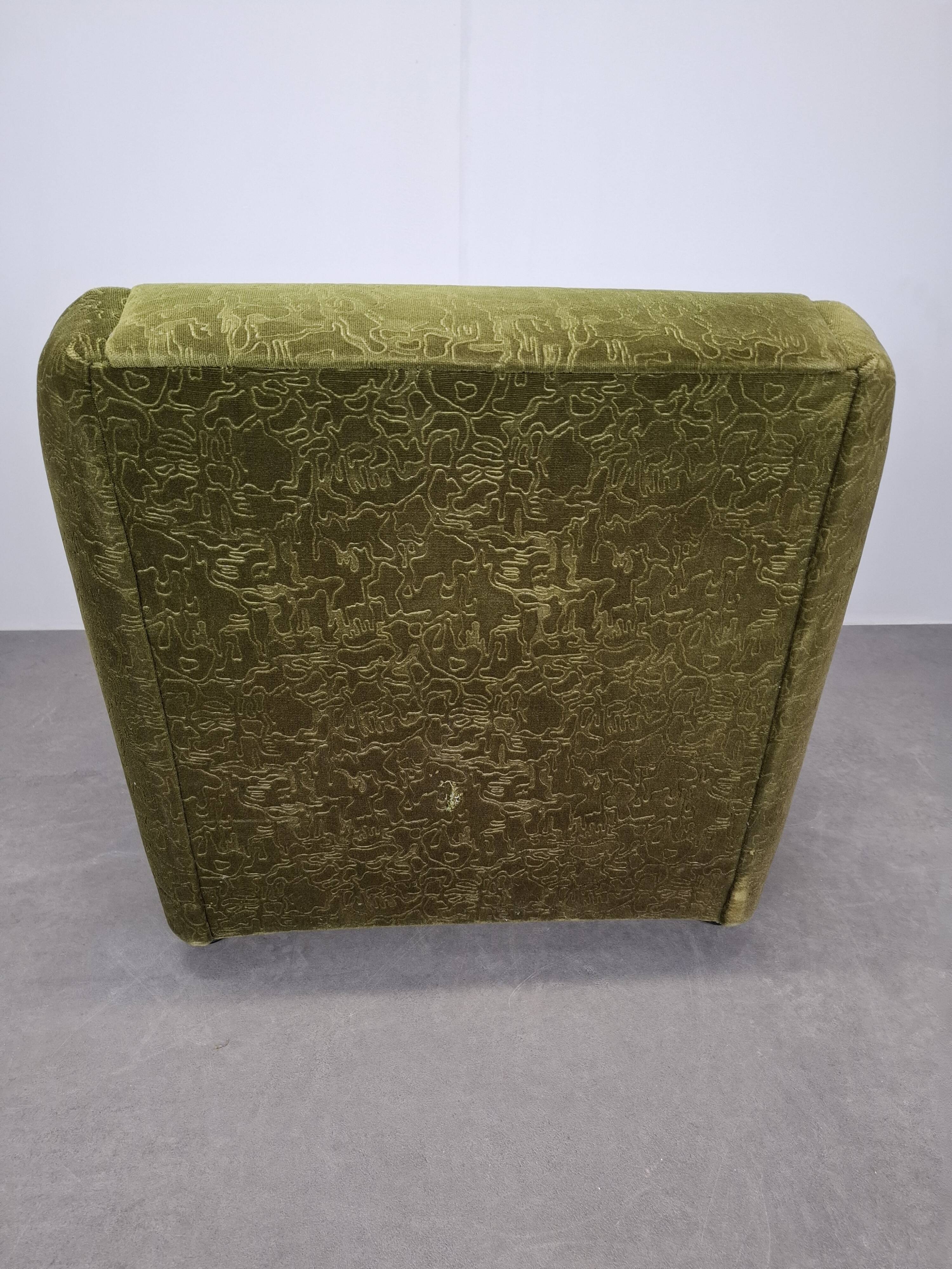 Mid-Century Czechoslovak Green Plush Armchair, 1970s