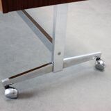 Restored Danish teak rolling media console, 1970s.