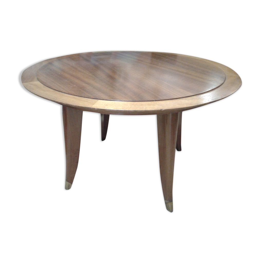 Table basse ronde Art Deco en bois blond | Selency