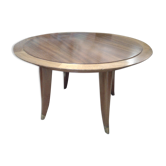 Table basse ronde Art Deco en bois blond