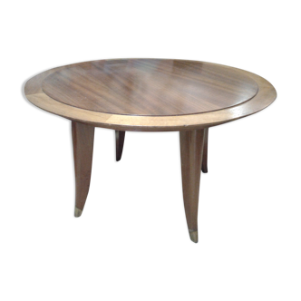 Table basse ronde Art Deco en bois blond