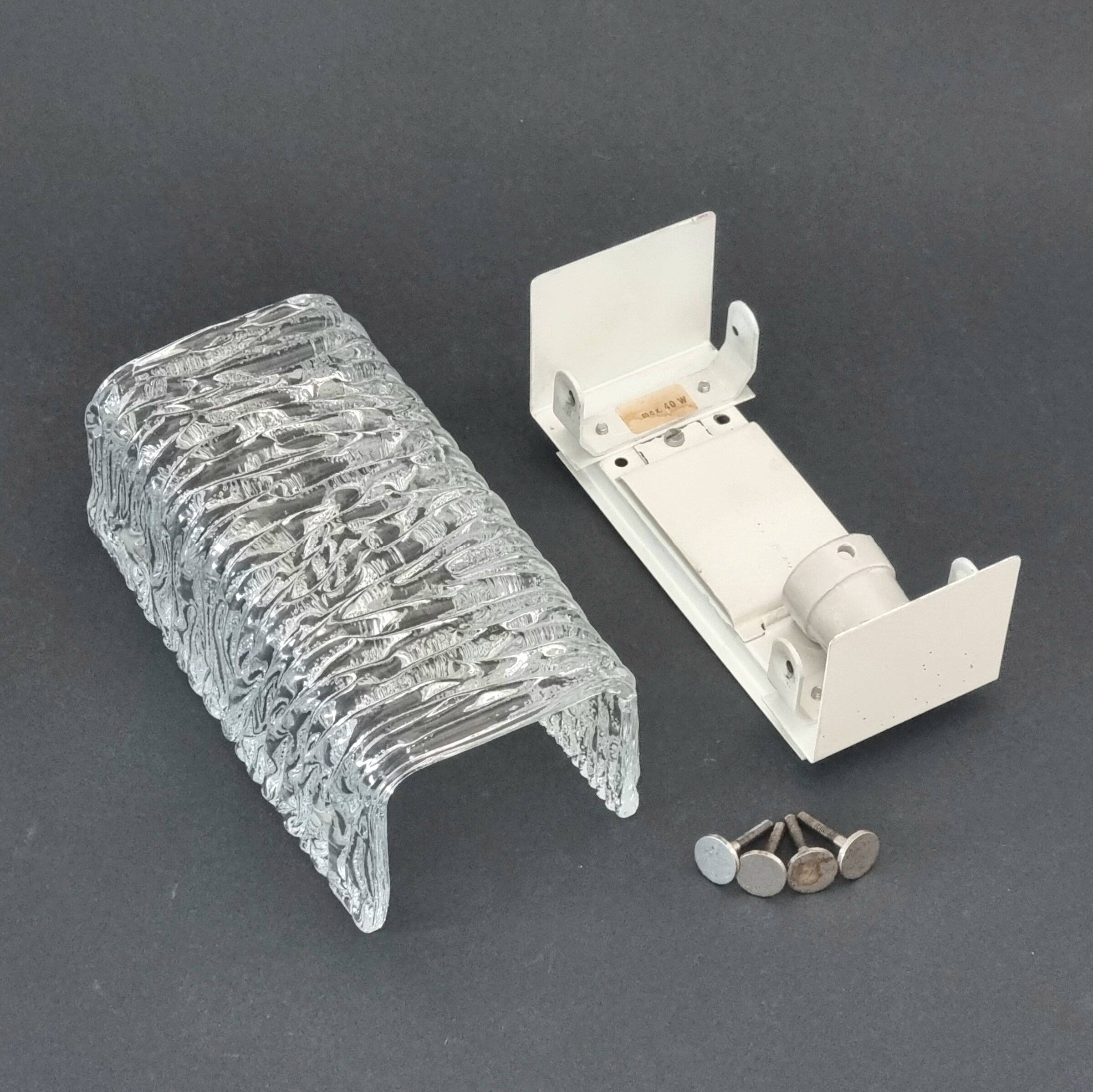 Set of 3 Mid-Century Modern Murano Ice Glass Wall Lights from Kaiser, 1960s