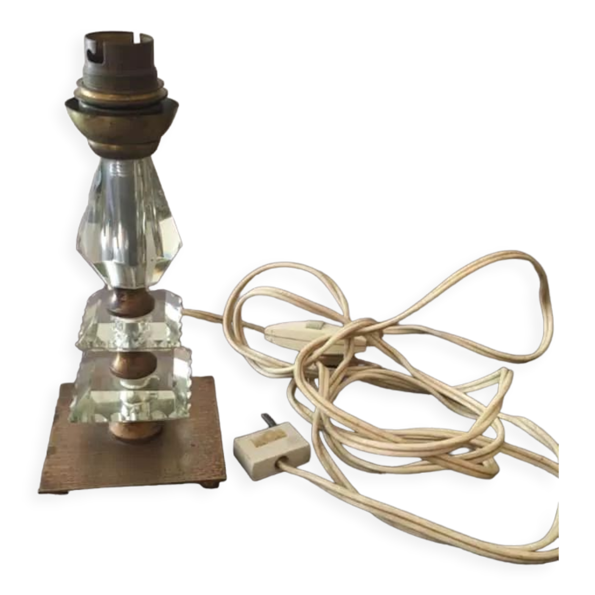 Faceted cut glass lamp base with brass base