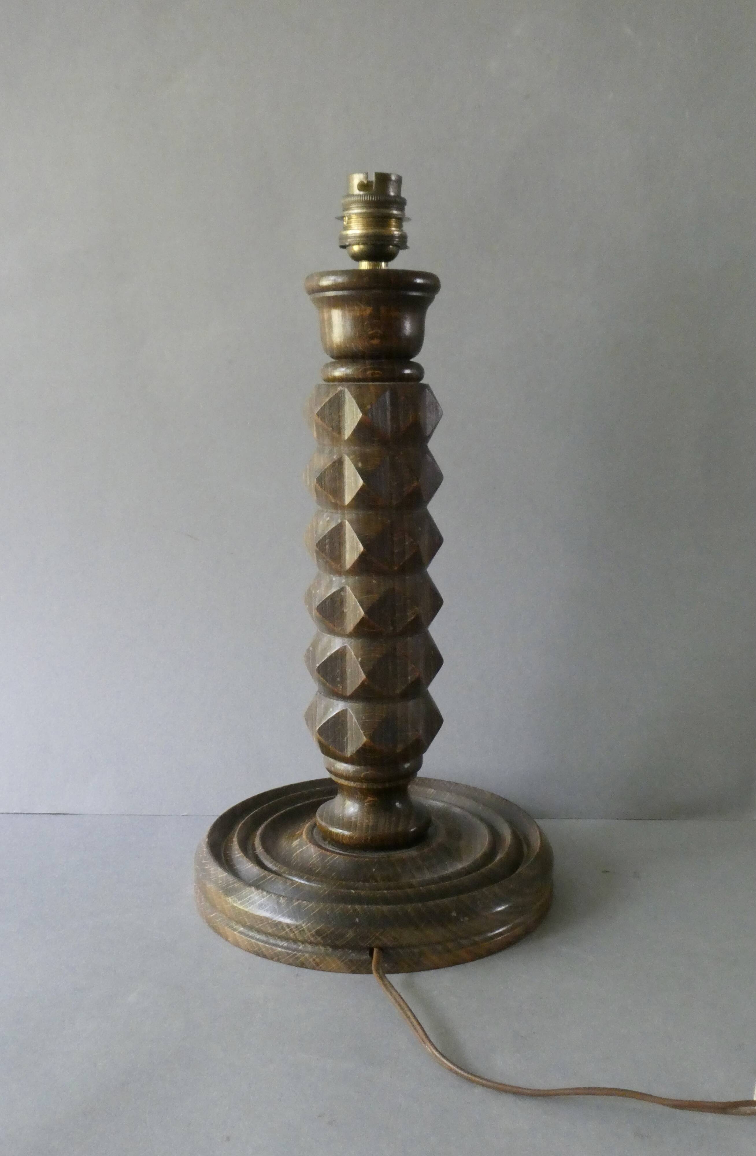 Turned wooden lamp, Charles Dudouyt style, around 1950.