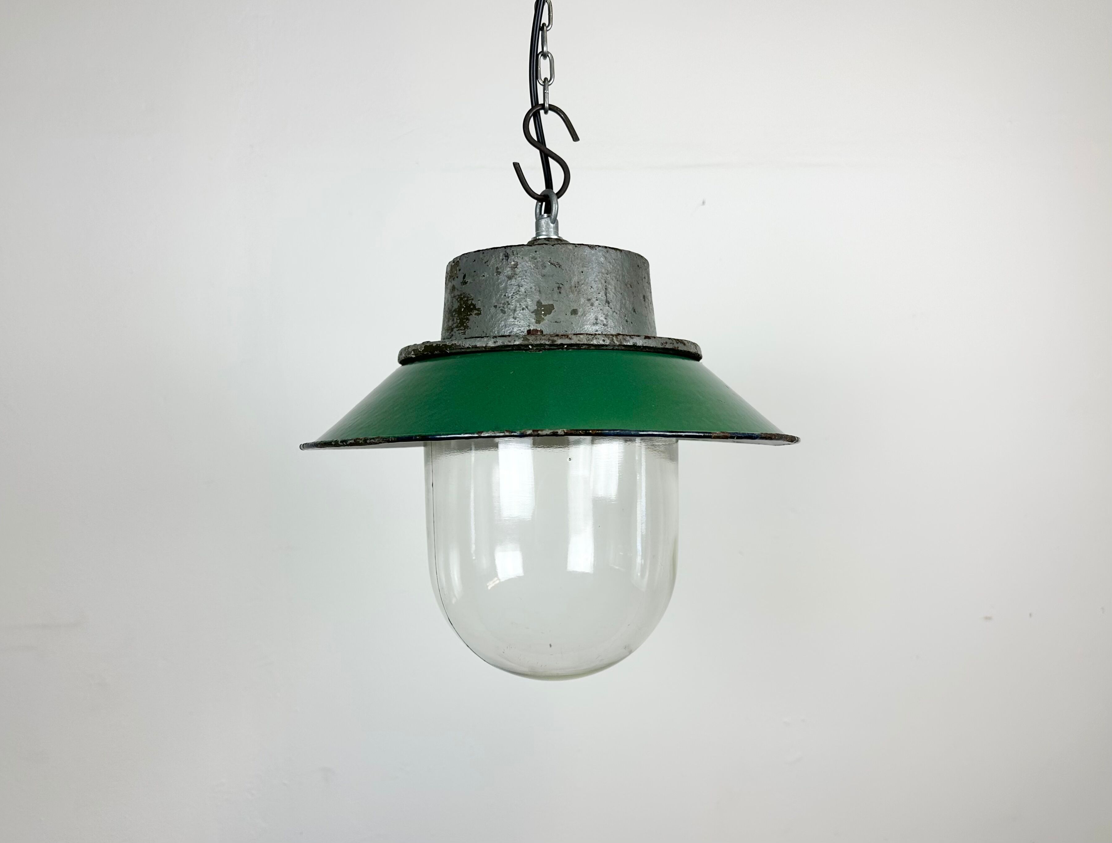 Green Enamel and Cast Iron Industrial Pendant Light, 1960s