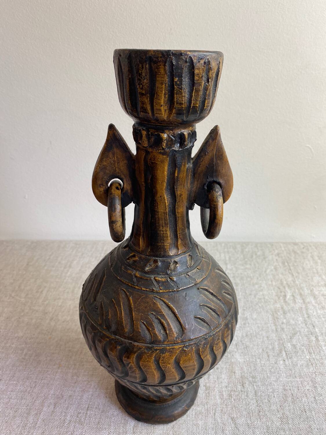 Ringed terracotta vase