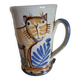 Pitcher with stylized cat - stoneware - "triangles" signature