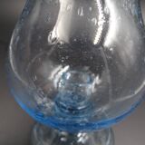 Candlestick or photophore in sky blue bulled glass, signed Biot
