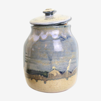 Pot en grès émaillé poterie Taizé bleu et beige vintage