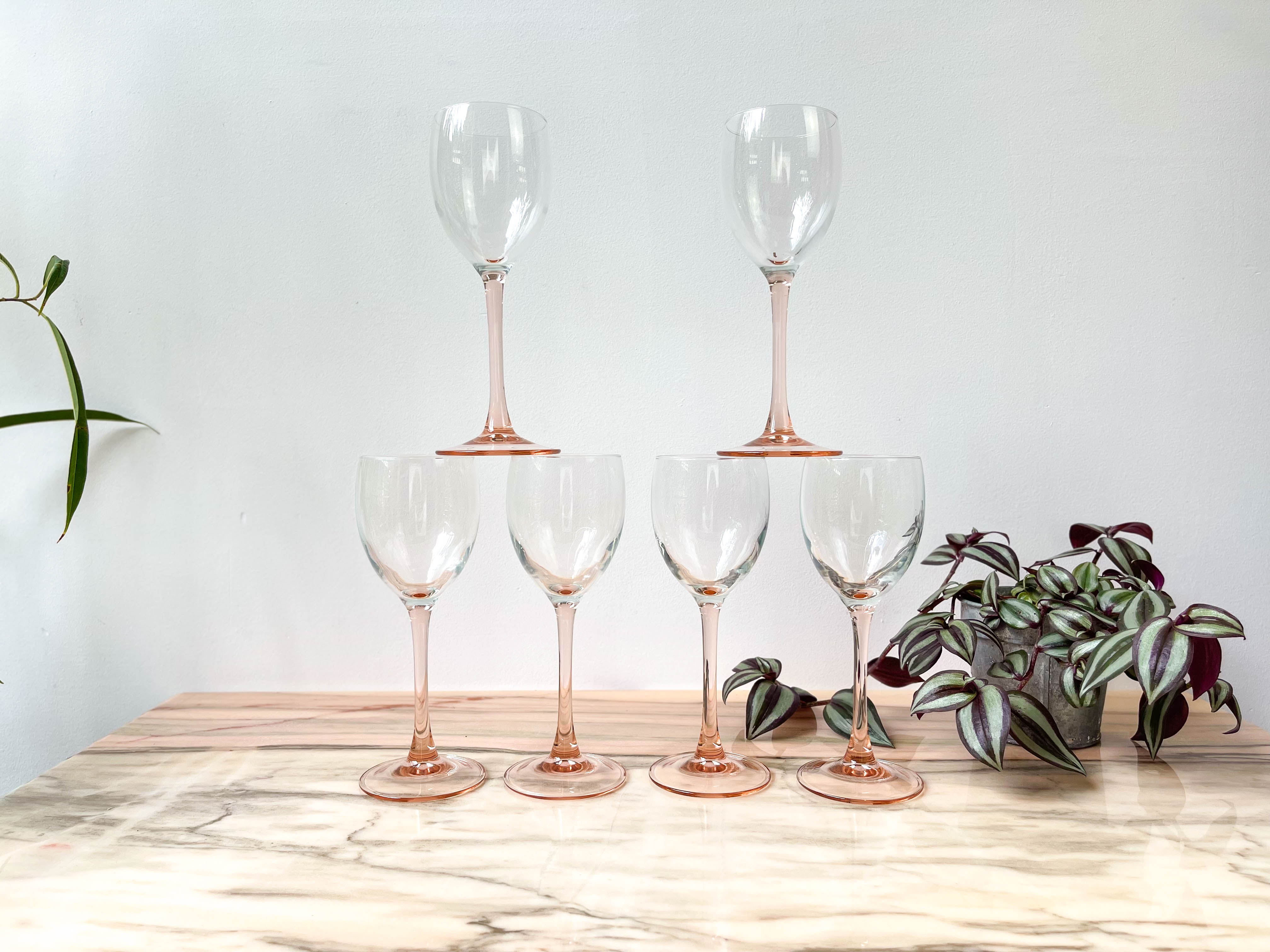 6 glasses of wine white foot pink vintage luminarc model "rosé"