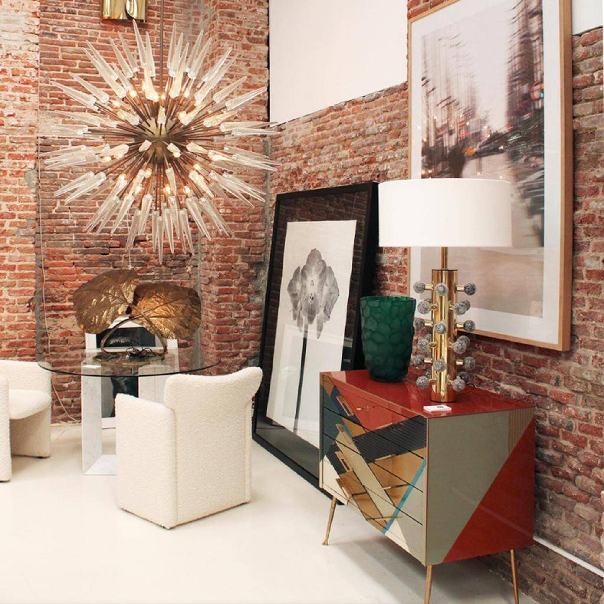 Mid Century Style Sputnik Lamp, Murano Glass and Brass Italian Chandelier