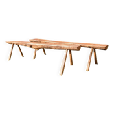 Pair of antique farmhouse benches in solid wood – brutalist style – 180 cm