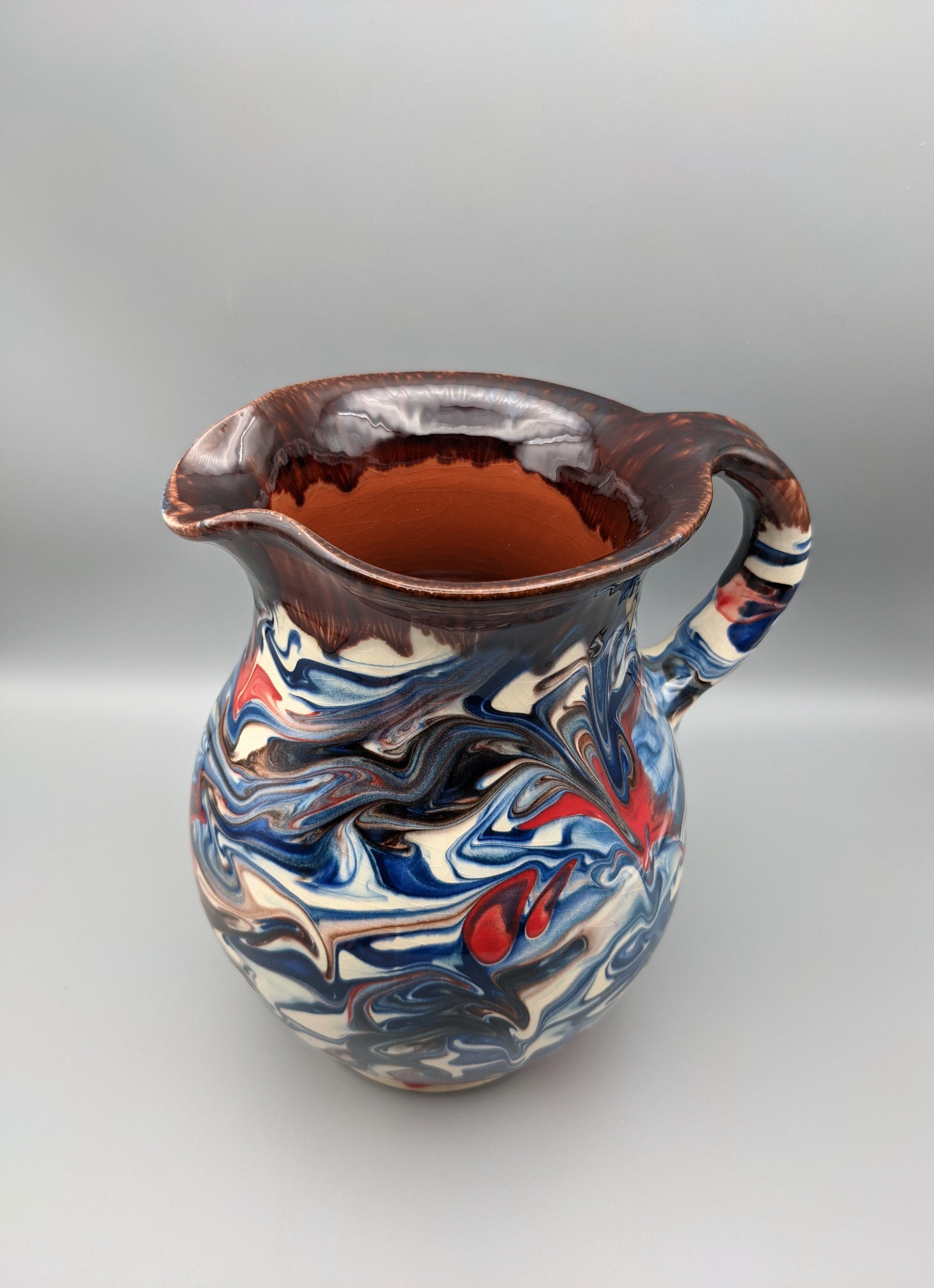 Pitcher broc cruche multicolored coulure in glazed terracotta 2 liters