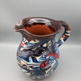 Pitcher broc cruche multicolored coulure in glazed terracotta 2 liters
