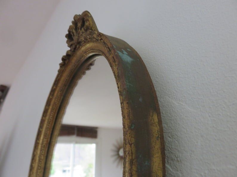 Louis XV-style gold oval mirror 50s - 29x20cm