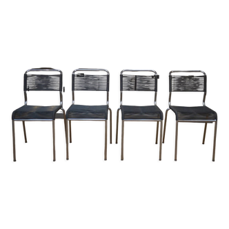 Lot de 4 chaises vintage scoubidou empilables  1960