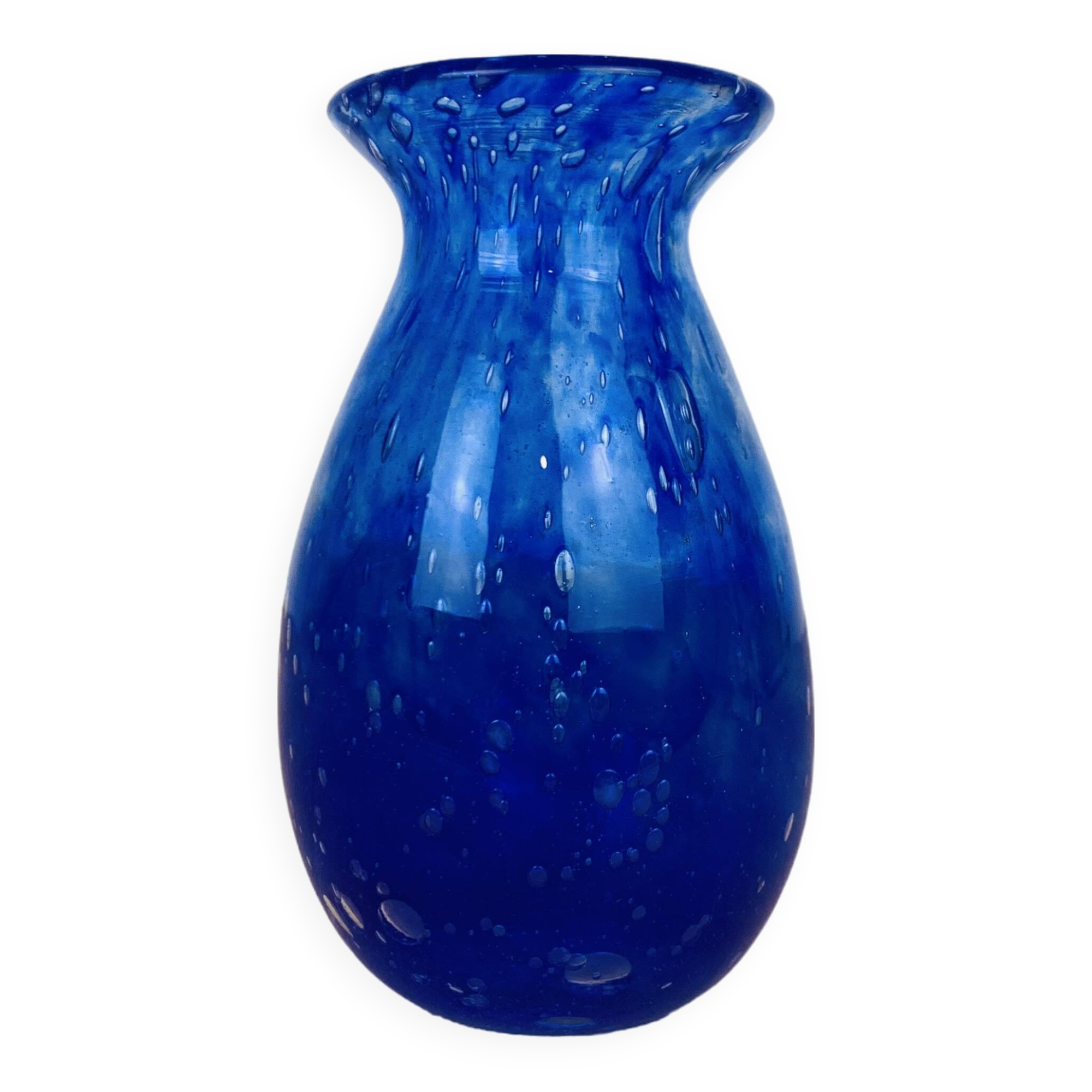 Biot vintage blue bubbled glass vase
