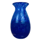 Vase verre bullé Biot bleu vintage
