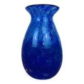 Vase verre bullé Biot bleu vintage