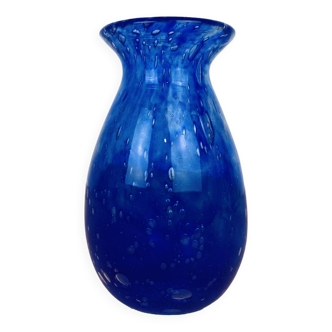 Vase verre bullé Biot bleu vintage