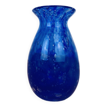 Biot vintage blue bubbled glass vase
